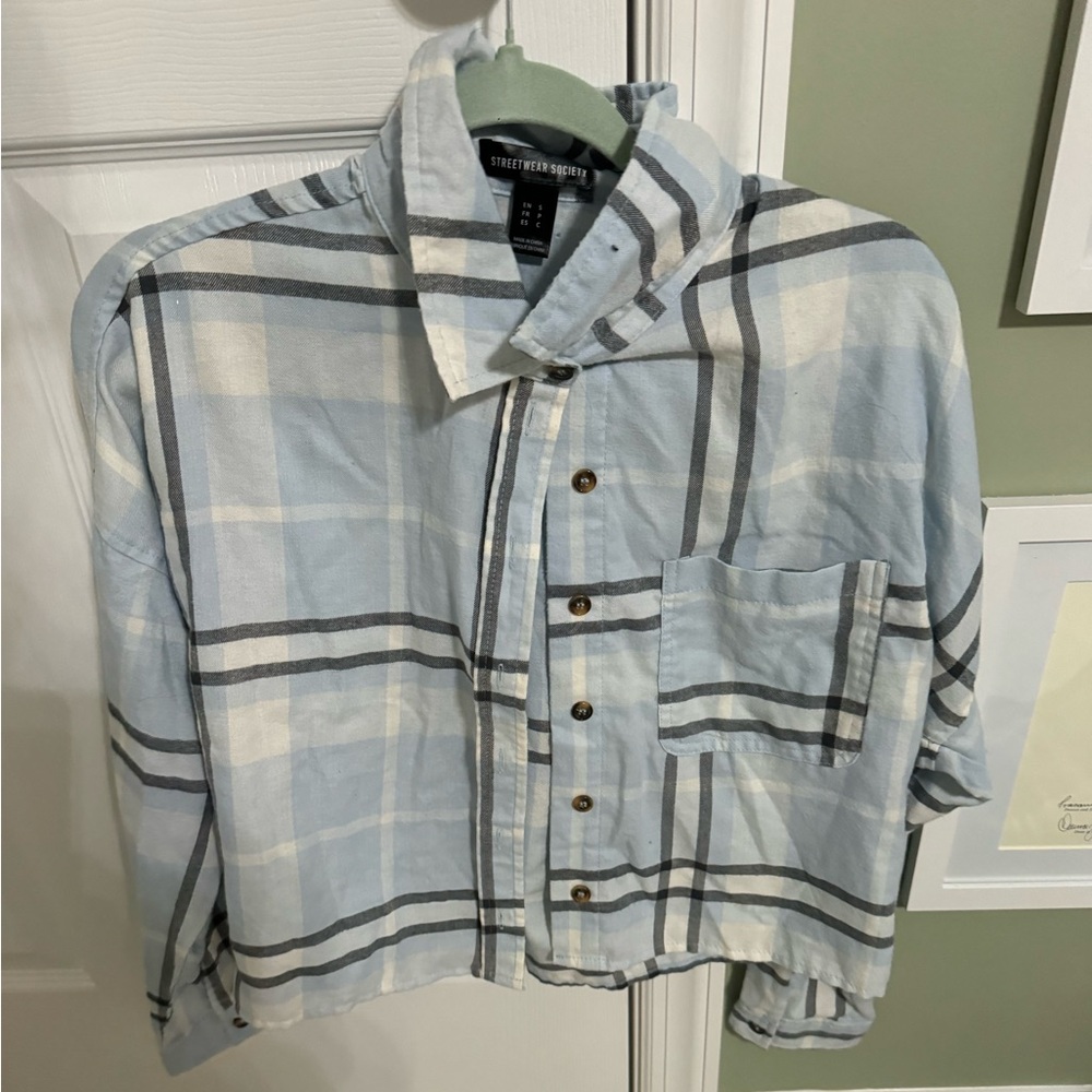 Blue Cropped Flannel